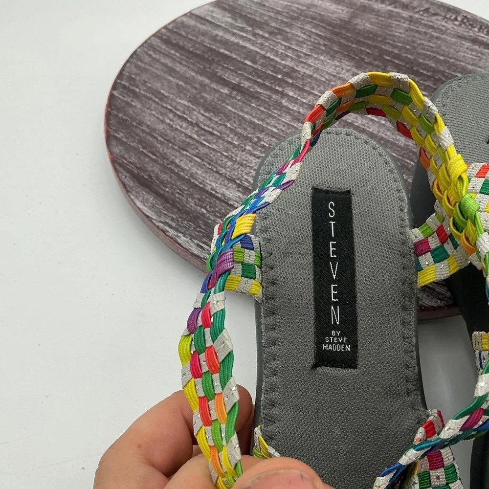 Steven‎ by Steve Madden Sandals Womens 9.5 Bingoo Rainbow Woven Wedge Platform